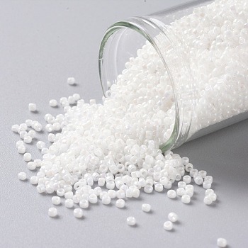 TOHO Round Seed Beads, Japanese Seed Beads, (401) Opaque AB White, 15/0, 1.5mm, Hole: 0.7mm, about 3000pcs/bottle, 10g/bottle