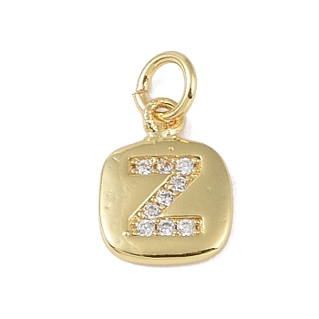 Rack Plating Brass Micro Pave CLear Cubic Zirconia Charms, with Jump Rings, Cadmium Free & Lead Free, Long-Lasting Plated, Real 18K Gold Plated, Letter Z, 11.5x9x1.5mm, Hole: 2.8mm