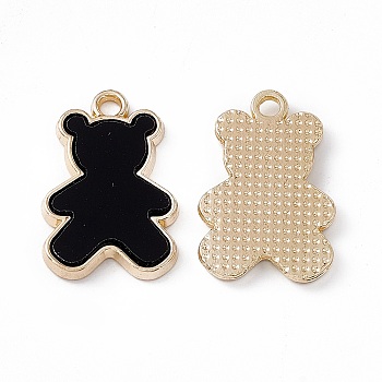 Opaque Resin Pendants, Bear Charms, with Light Gold Tone Alloy Findings, Black, 20.5x14x2.5mm, Hole: 2mm