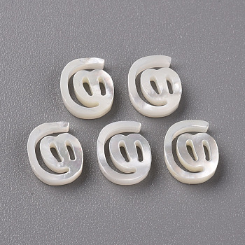 Natural White Shell Mother of Pearl Shell Beads, Carved, Symbol @, WhiteSmoke, 10.5x9x2.5mm