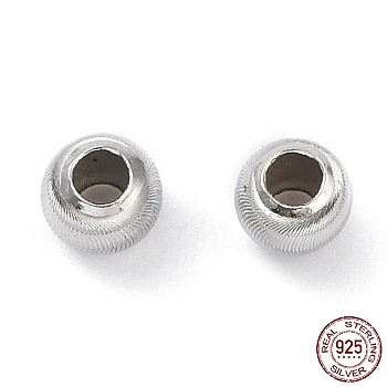 Rhodium Plated 925 Sterling Silver Beads, Textured, Rondelle, Platinum, 4x3mm, Hole: 1.6mm