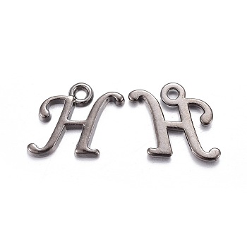 Gunmetal Plated Alloy Letter Pendants, Rack Plating, Cadmium Free & Lead Free, Letter.H, 12x12x2mm, Hole: 1.5mm