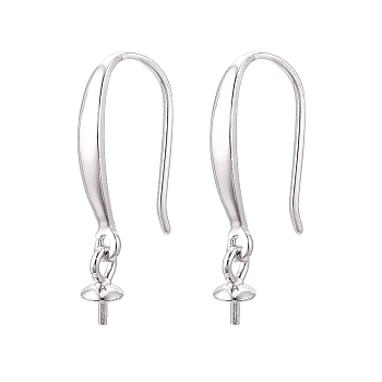 Anti-Tarnish Rhodium Plated 925 Sterling Silver Earring Hooks, Ear Wire, Platinum, 14.5x2mm, Bail Pin: 6x3mm, Pin: 0.8mm