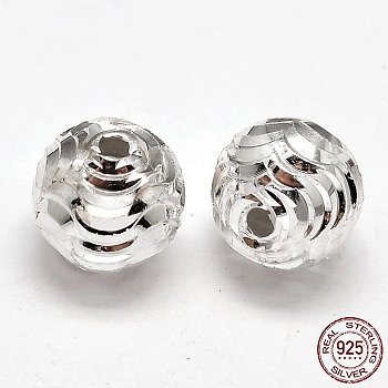 Fancy Cut 925 Sterling Silver Round Beads, Silver, 6mm, Hole: 1.2mm, about 75pcs/20g