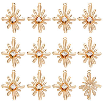 14Pcs Brass Pave Clear Cubic Zirconia Connector Charms, Flower Links, Nickel Free, Real 18K Gold Plated, 25.5x19x5mm, Hole: 0.9~1.2mm