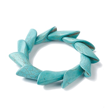 Dyed Synthetic Turquoise Leaf Beaded Stretch Bracelets, Tile Bracelet, Medium Turquoise, Inner Diameter: 2-1/8 inch(5.45cm)