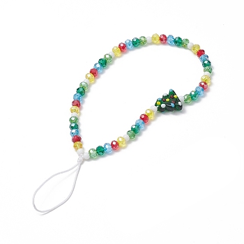 Christmas Glass Beaded Mobile Straps, with Lampwork Beads, Nylon Thread Anti-Lost Mobile Accessories Decoration, Christmas Tree, Colorful, 18.9cm