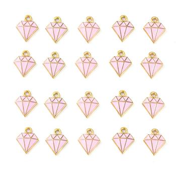 20Pcs Light Gold Alloy Enamel Charms, Dimond, Pink, 15x11.5x2.5mm, Hole: 1.8mm