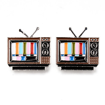 Alloy Enamel Brooches, Enamel Pin, with Brass Butterfly Clutches, Television, Platinum, Cadmium Free & Nickel Free & Lead Free, Colorful, 28x28x2mm, Pin: 1mm