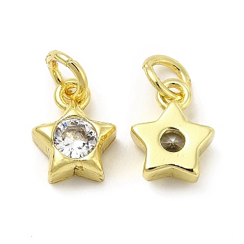 Brass Cubic Zirconia Charms, with Jump Ring, Star Charm, Golden, 9.4x7.5x3.3mm, Hole: 2.5mm