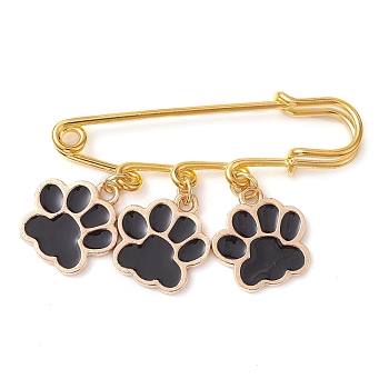 Dog Paw Print Charms Safety Pin Brooch, Alloy Enamel Kilt Pins, Black, 33mm