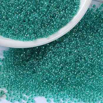 MIYUKI Round Rocailles Beads, Japanese Seed Beads, (RR3742) Fancy Lined Teal Green, 15/0, 1.5mm, Hole: 0.7mm, about 5555pcs/bottle, 10g/bottle