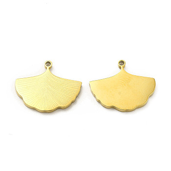 Ion Plating(IP) 304 Stainless Steel Pendants, Ginkgo Leaf Charm, Real 18K Gold Plated, 13x16x1.4mm, Hole: 1.2mm
