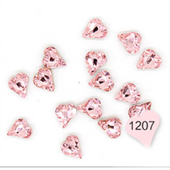 Glass Rhinestone Cabochons, Nail Art Decoration Accessories, Heart, Pink, 9x8x4mm