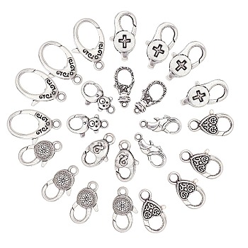 ARRICRAFT Tibetan Style Alloy Lobster Claw Clasps, Oval, Cadmium Free & Lead Free, Antique Silver, 64pcs/box