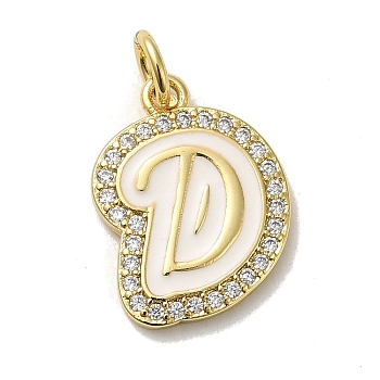 Brass Micro Pave Cubic Zirconia Pendants, with Jump Rings, Real 18K Gold Plated, Letter D, 19x14x2mm, Hole: 3.8mm