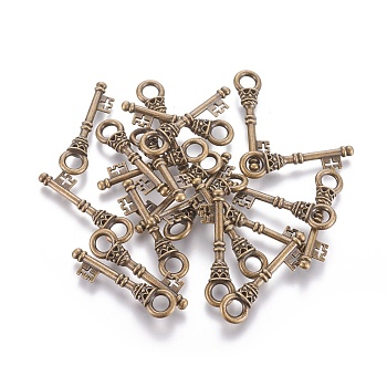 Tibetan Style Alloy Pendants, Lead Free and Cadmium Free, Antique Bronze, Skeleton Key Pendants, 36x9x6mm, Hole: 5mm