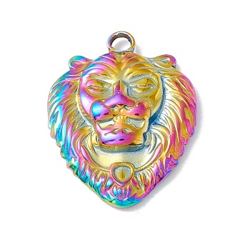 Ion Plating(IP) 304 Stainless Steel Pendants, Lion Head, Rainbow Color, 25x20x3.5mm, Hole: 2.5mm