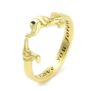 Dog Brass Open Cuff Rings for Women, Word I Love You Forever, Golden, Inner Diameter: 17mm