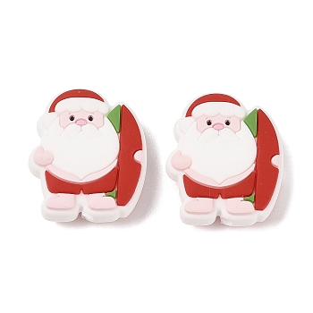 Christmas Food Grade Silicone Focal Beads, DIY Nursing Necklaces Making, Santa Claus, 30x25.5x10mm, Hole: 2.5mm