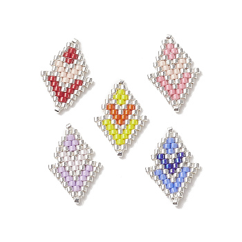 Handmade Loom Pattern Seed Beads, Rhombus Pendants, Mixed Color, 20x13x1.8mm, Hole: 0.7mm