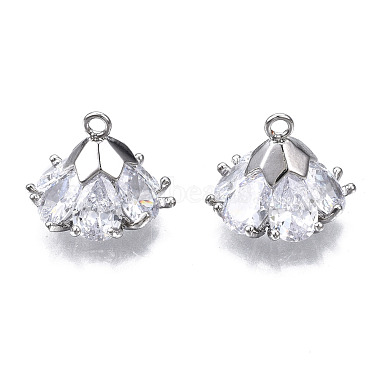 Platinum Clear Flower Brass+Cubic Zirconia Charms