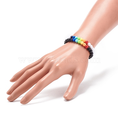 2Pcs 2 Colors Acrylic Round Beaded Stretch Bracelets Set for Kids(BJEW-JB08555-02)-3