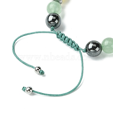Armband aus natürlichen grünen Aventurin- und Topas-Jade- und Messingherzen mit geflochtenen Perlen(BJEW-JB09703-02)-3
