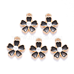 Alloy Enamel Charms, with ABS Plastic Imitation Pearl, Sakura Flower, Light Gold, Black, 14.5x11.5x4.5mm, Hole: 1.2mm(X-ENAM-N054-028D)