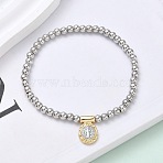 Brass Oval Charms Bracelets, Brass Round Beaded Stretch Bracelets for Women, Rack Plating, Long-Lasting Plated, Lead Free & Cadmium Free, Real Gold Plated & Real Platinum Plated, Jesus, Inner Diameter: 1-7/8 inch(4.8cm)(BJEW-B148-03A-03)