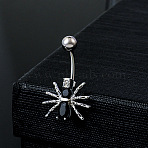Spider 304 Stainless Steel Micro Pave Cubic Zirconia Belly Rings, Platinum, Black, 30mm(FS-WGE57A2-01)