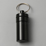 Outdoor Portable Aluminium Alloy Small Pill Case, with Key Ring, Platinum, Black, 7.2cm(KEYC-WH0029-92B)