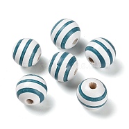 Natural Wood European Beads, Ocean Series 16MM Printed lotus Beads, Large Hole Beads, Stripe, 16x15mm, Hole: 4mm(WOOD-S059-01B)