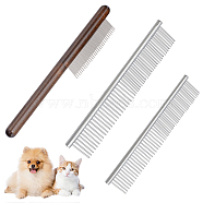 Nbeads 3Pcs 3 Style Cat Dog Pet Grooming Fine Tooth Hair Combs, Mixed Shapes, Stainless Steel Color, 155~195x28.5~33x5.5~13mm, 1pc/style(AJEW-NB0003-51)