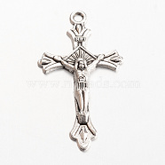Tibetan Style Alloy Pendants, For Easter, Crucifix Cross, Cadmium Free & Lead Free, Antique Silver, 32x18x2mm, Hole: 1.5mm(X-TIBE-T003-010AS-LF)