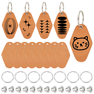 16 Set Leather Clothing Blank Labels, with Rivets, 16Pcs Iron Split Key Ring, for DIY Keychain Making, Blanched Almond, 6.6x4x0.24cm, Hole: 3.5mm(DIY-OC0011-01)