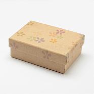 Kraft Jewelry Box, with Black Sponge, for Pendant, Rectangle, Flower Pattern, Navajo White, 9x6.3x3.2cm(CBOX-K001-05)