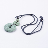 Lava Rock Pendant Necklaces, with Cotton Cord, Dark Sea Green, 15.1 inch(38.5cm)(NJEW-P181-H06)