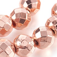 Electroplated Non-magnetic Synthetic Hematite Bead Strand, Round, Faceted, Rose Gold Plated, 9.5x9mm, Hole: 1.6mm, about 45pcs/strand, 15.55 inch(39.5cm)(G-E498-03B)