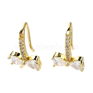 Bowknot Shape Rack Plating Brass Micro Pave Cubic Zirconia Earrings Hooks, Ear Wire with Pinch Bails, Cadmium Free & Lead Free, Long-Lasting Plated, Golden, 19 Gauge, 18x11x9.5mm, Pin: 0.9mm(KK-E084-44G)