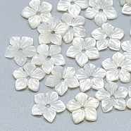 Natural White Shell Beads, Mother of Pearl Shell Beads, Flower, Seashell Color, 9.5x9.5x1.5mm, Hole: 1.2mm(SSHEL-S260-006)