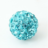Polymer Clay Rhinestone Beads, Pave Disco Ball Beads, Grade A, Half Drilled, Round, Aquamarine, PP9(1.5.~1.6mm), 6mm, Hole: 1.2mm(RB-H284-6MM-Half-202)