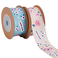 Gorgecraft 2 Rolls 2 Colors Polyester Ribbon, Flower Pattern, for Gifts Wrapping Party, Mixed Color, 1 inch(25mm), about 5.4yards(5m)/roll, 1 roll/color(SRIB-GF0001-17)