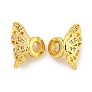 Brass Cubic Zirconia Beads, Long-Lasting Plated, Lead Free & Cadmium Free, Butterfly, Real 18K Gold Plated, 15x8x9mm, Hole: 3mm(KKB-L215-023G)