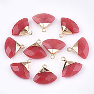 Electroplate Natural White Jade Pendants, with Brass Findings, Faceted, Triangle, Dyed, Golden, Red, 17~18x19~20x6~7mm, Hole: 1.8mm(X-G-T112-04G)