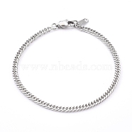 Men's 304 Stainless Steel Diamond Cut Curb Chain Bracelets, with Lobster Claw Clasps, Stainless Steel Color, 8-7/8 inch(22.4cm)(BJEW-JB06018-02)