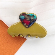 Heart Acetate Claw Hair Clips, for Girls Kids, Olive, 42x25x36mm(PW-WG72AF5-01)