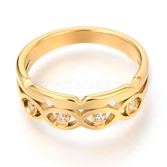 304 Stainless Steel Finger Rings, with Crystal Rhinestone, Eye, Golden, US Size 7, Inner Diameter: 17mm(RJEW-J071-04G-7)