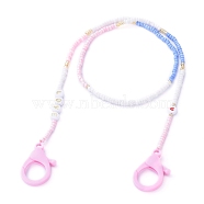 Personalized Dual-use Items, Beaded Necklaces or Eyeglasses Chains, with Brass Beads, Glass Seed Beads, Plastic Lobster Claw Clasps and Acrylic Beads, Word Love, Pink, 23.62 inch(60cm)(X-NJEW-JN02844)