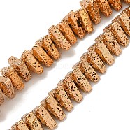 Electroplated Natural Lava Rock Beads Strands, Triangle, Light Gold Plated, 7.5x6.5x3mm, Hole: 1mm, about 132pcs/strand, 15.75''(40cm)(G-I360-H01-02)